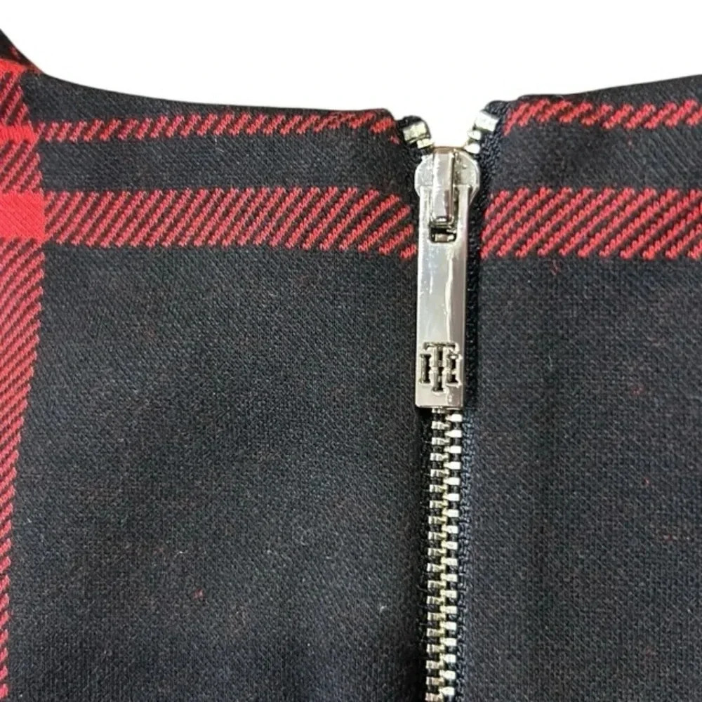 Tommy Hilfiger Red Black Plaid Asymmetrical Sheath Dress Size 16 - Picture 10 of 13